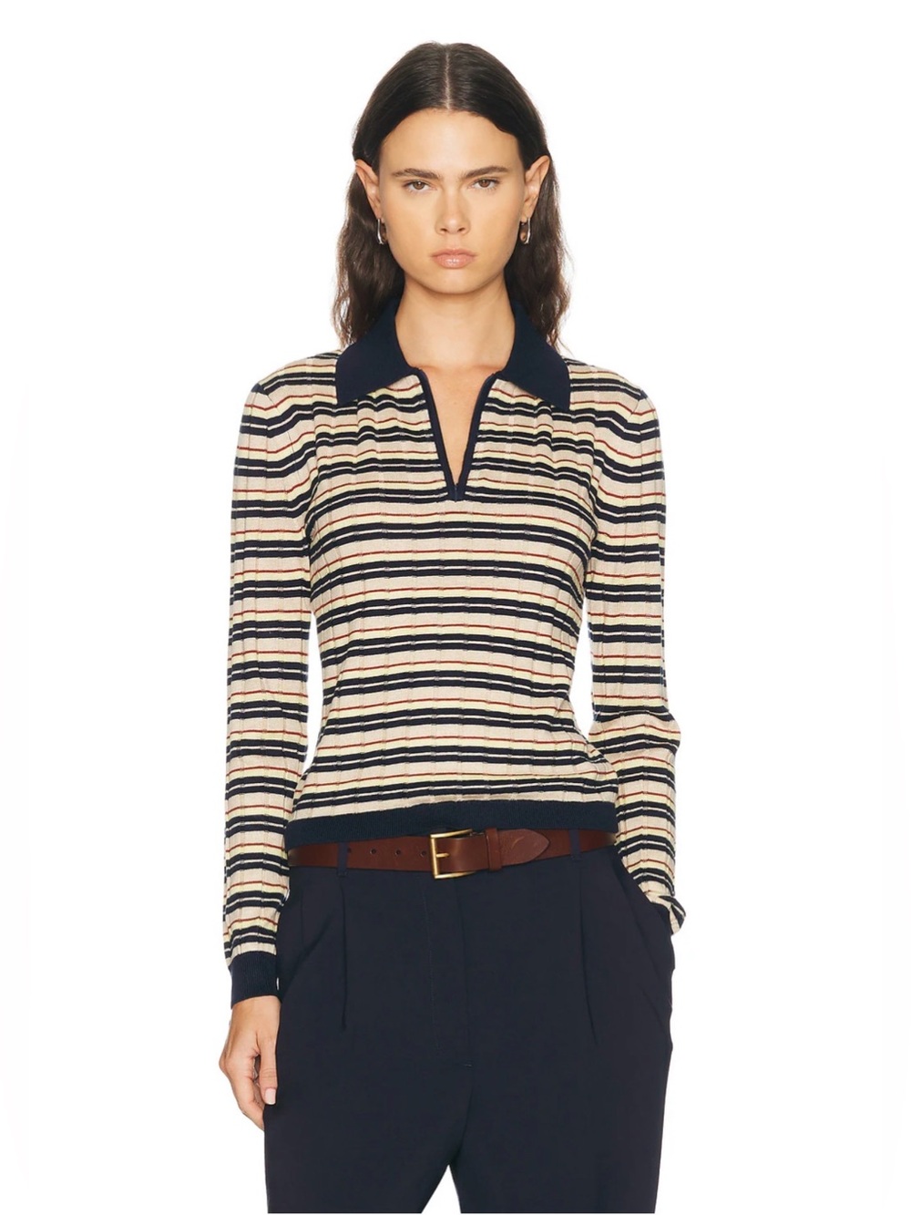 NWT Guest in Residence Track Polo Sweater in Midnight Combo Size L 70% silk